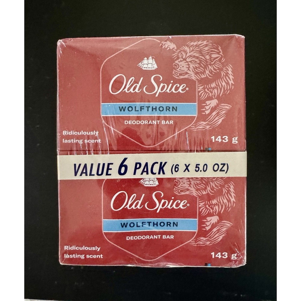 6-Pack Discontinued Old Spice Wolfthorn Deodorant Soap Bars Sealed 5oz Each‎ New